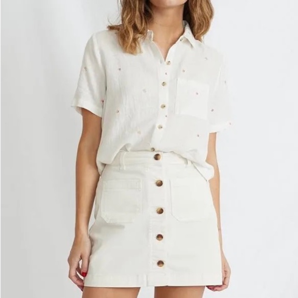 Marine Layer Emilia Denim White Mini Skirt Buttons